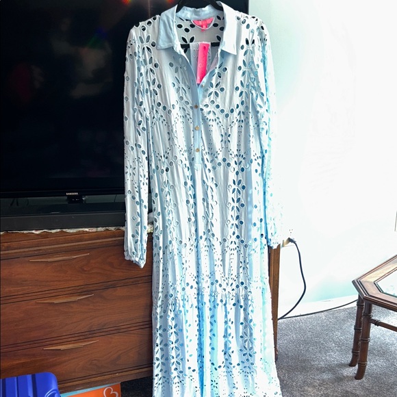 Lilly Pulitzer Dresses & Skirts - Lilly Pulitzer NWT - Hydra Blue Soirée Eyelet Long Sleeve Dress Size 12